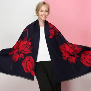 SupSindy Zime šál Hrubé mäkké teplé Cashmere vlnený šál pre ženy stranný luxusné značky Lotus Kvety Šatkou Šatky vysokej kvality