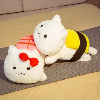 Sushi Mačka plyšová Fuzzy Plushie Roztomilý Leží Biele Mačky 45 cm Potravín Živočíšneho Červená Oranžová Ružová Mačka Vankúš Darček k Narodeninám
