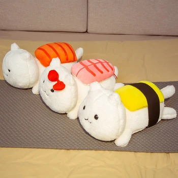 Sushi Mačka plyšová Fuzzy Plushie Roztomilý Leží Biele Mačky 45 cm Potravín Živočíšneho Červená Oranžová Ružová Mačka Vankúš Darček k Narodeninám