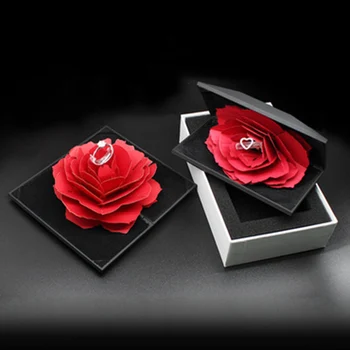 Svadby Manželstva Rotujúce Rose Krúžok Box Krásne Zamatové Svadobné Zapojenie Box Pre Prsteň, Šperky Skladovanie Displej Darčeka Držiteľ