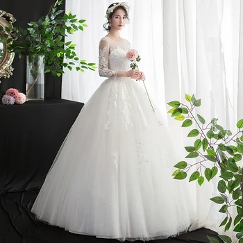 Svadobné Šaty 2021 Celý Rukáv Čipky Plesové Šaty Princezná Luxusnej Čipky, Výšivky Svadobné Šaty Plus Veľkosť