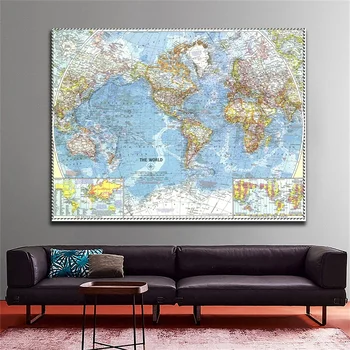 Svet nástenná Mapa Plagát 90*60 cm Domáce Dekorácie na Stenu Fyzická Mapa Sveta, Atlasy 1960 pre Kultúru a Cestovný Dodávky