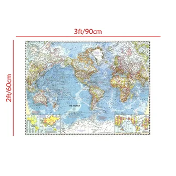 Svet nástenná Mapa Plagát 90*60 cm Domáce Dekorácie na Stenu Fyzická Mapa Sveta, Atlasy 1960 pre Kultúru a Cestovný Dodávky