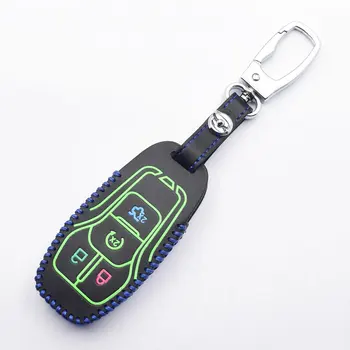 Svetelný Kožené Kľúča Vozidla Kryt Pre Ford 2016 Mustang Lincoln MKZ MKC MKX Smart Remote Fob Shell Chránič Prípade Keychain Taška