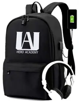 Svetelný Môj Hrdina Akademickej obce USB Nabíjanie Batoh Študentov Školy Bag Anti-theft Anime Gengar Cestovný Batoh