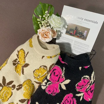 Sveter žien jeseň 2020 nové kolo krku pulóver kórejský voľný čas sladké troch-dimenzionální kvet žakárové pletený sveter ženy