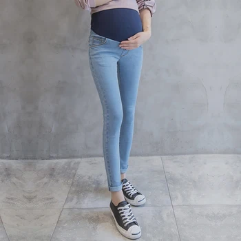 Svetlo Modrá Prať Denim Materskej Džínsy Skinny Ceruzka Nohavice, Oblečenie pre Tehotné Jeseň v Lete Tehotenstva Džínsy