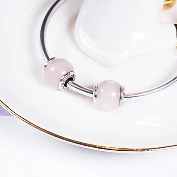 Svetlo ružové crystal 925 Sterling Silver korálky charms nosenie Náramkov & Bangles TRBS017