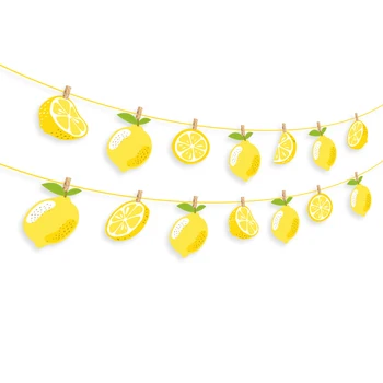 Svieža Citrónová Happy Birthday DIY Strany Bannery Baby Sprcha Stene Visí Bunting Deti Party Láskavosti Žltá Lemon Party Dekorácie