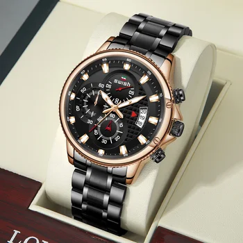 SVIŠŤANIE Striebornej Nerezovej Ocele, Quartz Hodinky Luxusné Mužov Business Náramkové hodinky Vodotesné Sport Chronograf Vojenské Sledovať 2020 Prúd