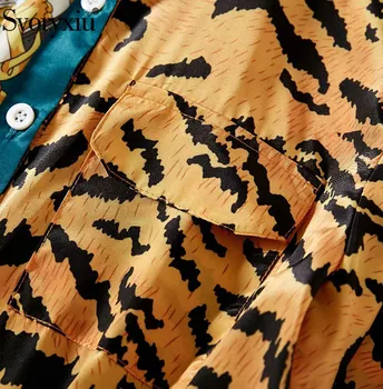 Svoryxiu Dráhy Lete Plus Veľkosť Vintage Šaty dámske Dlhý Rukáv Reťazca Tlače Patchwork Leopard Módne Voľné Midi Šaty