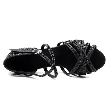 SWDZM Black drahokamu módne latinské tanečné topánky Sála valčík samba Jazz tanečné topánky pre ženy, dievčatá 5-10 cm Vysokým Podpätkom Piesku