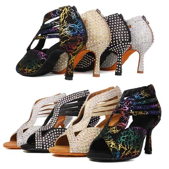 SWDZM spoločenský tanec obuv pre ženy, dievčatá latinské tanečné topánky podpätky valčík samba salsa tanečné topánky zip tango flamenco znak