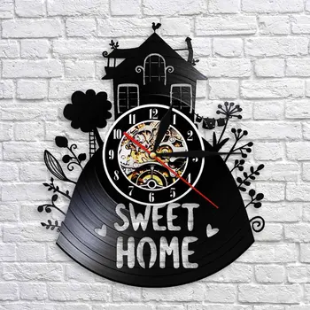 Sweet Home Nástenné Hodiny Tichý Non-zaškrtnutím Quartz Dekoratívne Vinylové dosky Nástenné Hodiny Moderný Dizajn Domova Dieťa Registry Darček