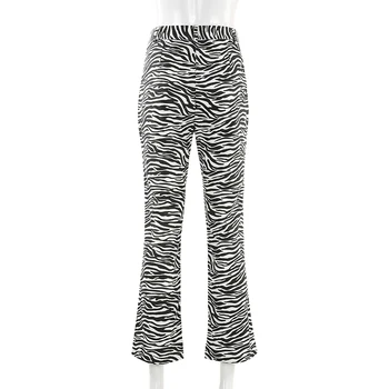 Sweetown Jeseň Fashion Zebra Prekladané Rovné Dlhé Nohavice Ženy Bežné Tlačené Vysoko Strede Zúžený Nohavice Dámske Streetwear Joggers