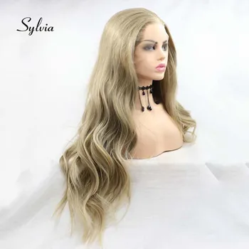 Sylvia Tmavé Blond Syntetické Parochne Čipky Front Dlhé Prirodzené Vlny Parochňu Tepla ResistantFfiber Dlho Ombre Blond Parochňu