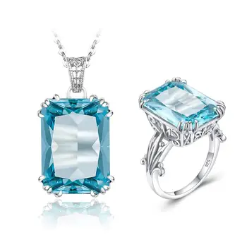 Szjinao Skutočné 925 Silver Šperky Set Pre Ženy, Šumivé Modrou Akvamarín Prívesok, Prsteň Jemné Luxusné Strany Jemné Šperky