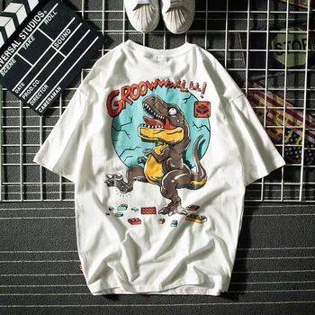 T Shirt Mužov Cartoon Dinosaura Vytlačené pánske T-Shirts O-neck T Shirt Módne Hip Hop High Street Tees Lete Streetwear Mužov