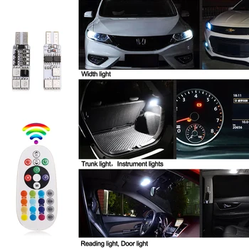 T10 5050-6SMD Auto Svetlá RGB Klin Bočné Svetlo Šírka Viacfarebná Žiarovky Auto vnútorné Osvetlenie s Diaľkovým ovládaním