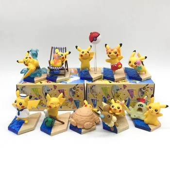 TAKARA TOMY 10pcs/set 5cm Anime Pikachu Údaje Na Pláži Akčné Obrázok Dekorácie Modelu Cartoon Darčeky, Hračky pre Deti,