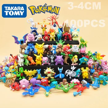TAKARA TOMY Pokémon Pikachu 100KS 3~5 CM BEZ Opakovania Údaje Monster Model Kolekcie Model Bábiky Anime, Deti, Dieťa, Hračky, Darčeky