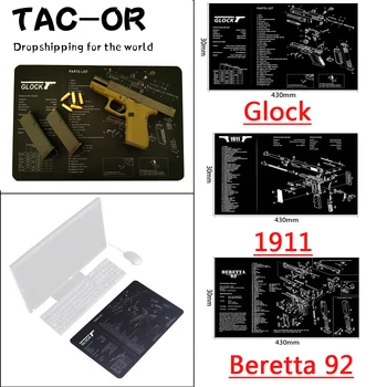 Taktické Zbraň Čistenie Gumené Rohože Časti Diagramu Pokyn Armorers Lavičke Mat Podložka pod Myš pre Lov Glock 1911 Beretta 92 XD