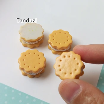 Tanduzi 20pcs/veľa Kawaii Živice Biscuit Cookies Flatback Cabochon Cream Biscuit Falošné Potravín DIY Domáce Dekorácie