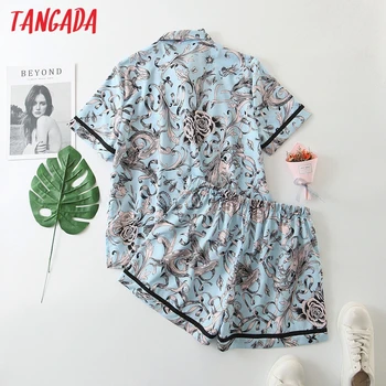 Tangada 2020 lete ženy vintage blue print topy šortky nastaviť farby 2 ks súprava tričko a šortky vysokej kvality, 8H2