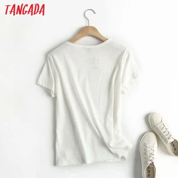 Tangada ženy elegantné voľné bielizeň cottonT tričko krátky rukáv O krk tees dámy bežné tee tričko street wear top 4C8