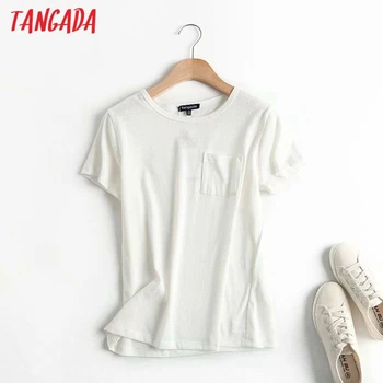 Tangada ženy elegantné voľné bielizeň cottonT tričko krátky rukáv O krk tees dámy bežné tee tričko street wear top 4C8