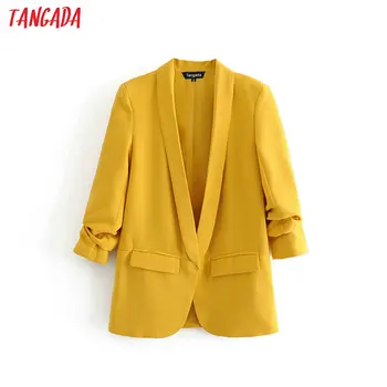 Tangada ženy pevné blazer na jeseň vrecká skladaný tri štvrtiny rukáv vrchné oblečenie dámske pracovné oblečenie bežné elegantné topy DA75