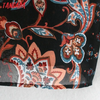Tangada ženy retro volánikmi kvetinový tlač, blúzky dlhý rukáv elegantné ženy bežné šifón tričko blusas femininas 2W137
