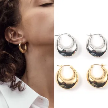 TAŠKA Robustný hrubé obvodové náušnice z nerezovej ocele pre ženy, zlatá farba elegantný minimalistický náušnice 2020