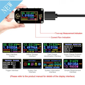 TC66 TC66C Typ-C Farebný LCD Displej USB Voltmeter Ammeter Napätie Prúd Meter Multimeter Batéria PD Rýchle Nabitie Energie USB Teste