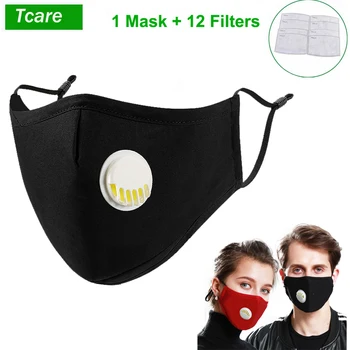 Tcare 1Pcs Módne Masku na Tvár a Respirátor s Dýchaním Ventil Umývateľný Bavlna + 12Pcs Filter Uhlíkom PM2.5 Úst Masky