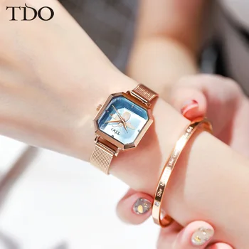 TDO dámske Hodinky 2020Square Módne zegarek damski Luxusné Dámske Náramok, Hodinky Pre Ženy, Kožený Remienok Hodiny