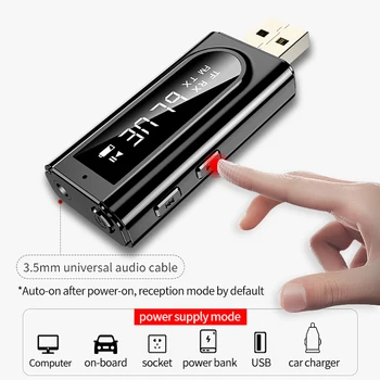 Tebe Bluetooth 5.0 Prijímač Vysielač s TF Karty Solt 3.5 mm Aux FM 2 V 1 Bezdrôtovej Audio Adaptér USB Dongle Pre PC Slúchadlá