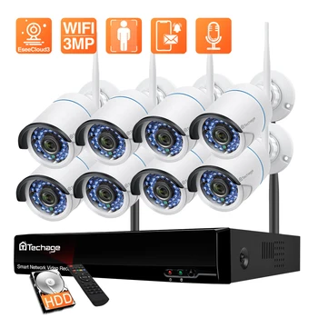 Techage 8CH 3MP Bezdrôtový NVR Auta H. 265 WiFi IP Kamera Nastaviť P2P Video CCTV Systému Vonkajšie Home Security Zvuku Fotoaparátu