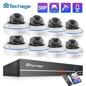Techage H. 265 8CH 5MP POE NVR KAMEROVÝ Systém Vandalproof 5MP Krytý Dome Audio IP Kamera P2P Diaľkové Video Ochranný Dohľad Nastaviť