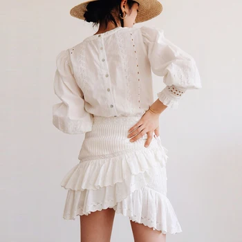 TEELYNN dlhý rukáv mini šaty bielej bavlnenej čipky letné šaty kvetinové výšivky, značky ženy Šaty volánikmi boho šaty Vestido