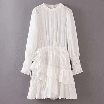 TEELYNN dlhý rukáv mini šaty bielej bavlnenej čipky letné šaty kvetinové výšivky, značky ženy Šaty volánikmi boho šaty Vestido