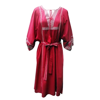 TEELYNN červená midi tunika šaty pre ženy svietidla rukáv Strane pozdĺžneho šaty bavlna Výšivky boho šaty voľné šaty vestidos