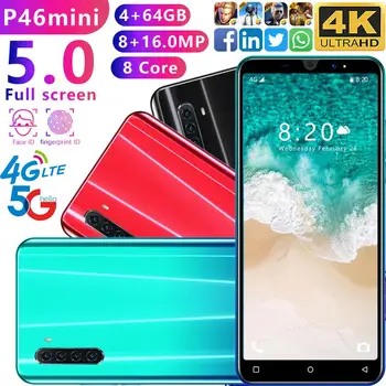 TEMK P46mini Smartphone 4G 5.0 HD Android 9.1 4 GB RAM, 64 GB ROM 8+16MP Fotoaparát, 10 Core Dual SIM 3800mAh Mobil Odomknúť WiFi