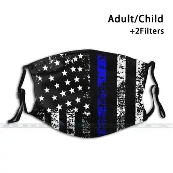 Tenká Modrá Čiara Nás Vlajka Masku Na Tvár Núdzi Polícia Darček Cop Usa Vlastný Dizajn Pre Dospelých, Deti Proti Prachu, Filter Urob Si Sám