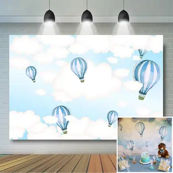 Teplovzdušný Balón Pozadie Baby Sprcha Deti Narodeninovej Party Dekorácie Modrú Oblohu a Biele Oblaky Novorodenca Photo Studio Pozadí