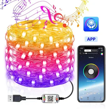 Thrisdar Vianočný Strom Dekorácie Svetlá LED Reťazec Svetlá APLIKÁCIE Synchronizácia Bluetooth Ovládanie Farby Víla Svetlá Na Vianočný Strom