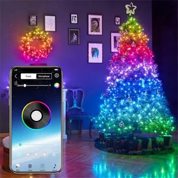 Thrisdar Vianočný Strom Dekorácie Svetlá LED Reťazec Svetlá APLIKÁCIE Synchronizácia Bluetooth Ovládanie Farby Víla Svetlá Na Vianočný Strom