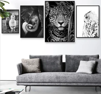 TigerJaguar Krava Roztomilý Alpaky Zvierat Plagát a Vytlačí Čiernej na Bielu Stenu Umenie Škôlky Plátno na Maľovanie Obrázkov na Obývacia Izba Domov