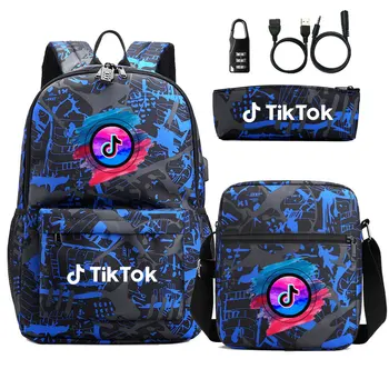 TIK KLOP 3ks/Set Ženy, Mužov Bežné Anti Theft Batoh USB Port Nabíjanie Cestovný Notebook, Školské tašky veľkou Kapacitou