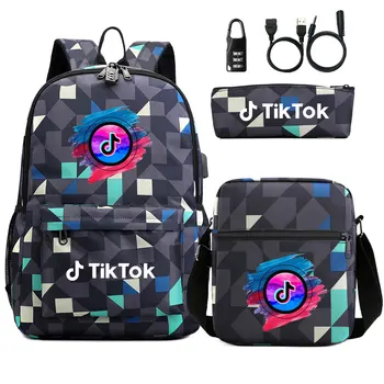 TIK KLOP 3ks/Set Ženy, Mužov Bežné Anti Theft Batoh USB Port Nabíjanie Cestovný Notebook, Školské tašky veľkou Kapacitou